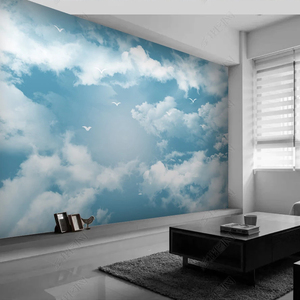 简约家装蔚蓝白云壁画壁纸无缝高清墙纸意境蓝天影视墙布天空美景