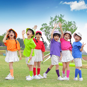 六一儿童节表演出服短裤短裙白色套装小学生幼儿园糖果色合唱2024