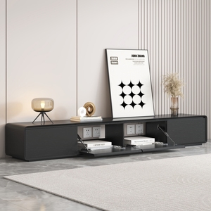 圆角高款电视柜客厅茶几北欧小户型落地实木黑色简约现代电视机柜