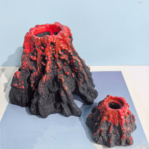 仿真火山模型鱼缸造景装饰摆件奇趣气泵树脂工艺品石头假山水族箱