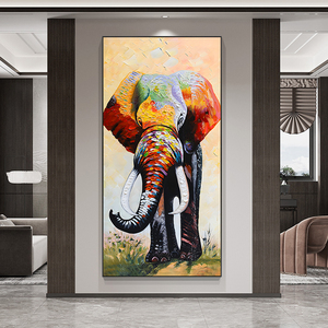 手绘大象油画吉祥象现代客厅落地装饰画轻奢玄关走廊挂画美式壁画