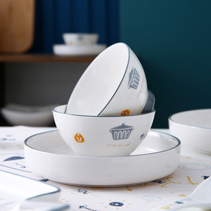 日式卡通碗碟套装家用创意陶瓷盘子北欧餐具碗吃饭碗可爱碗盘套装