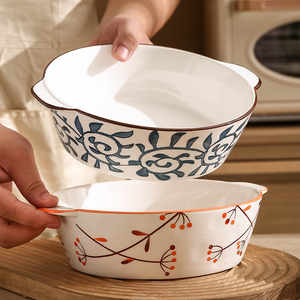 陶瓷双耳大碗家用汤碗加深加厚带耳朵大号汤盆日式创意装酸菜鱼盘