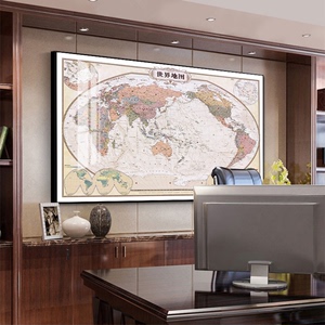 带框中国复古地图挂画办公室装饰画世界地图防水定制大尺寸各市区