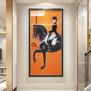 现代简约轻奢马挂画橙色玄关装饰画走廊过道墙画美式立体软装壁画