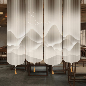 新中式抽象山水升降电动装饰卷帘客厅书房茶楼隔断半透明新款窗帘