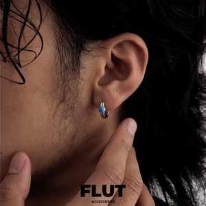 FLUT 纯银S925耳环镶原矿蓝绿松石耳钉小众个性男女同款耳饰复古