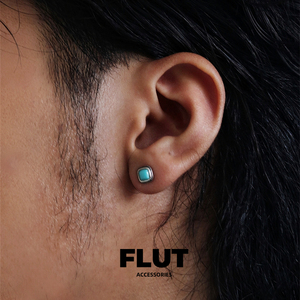FLUT 藏式复古S925纯银耳钉蓝绿松石气质小巧精致男女同款耳饰