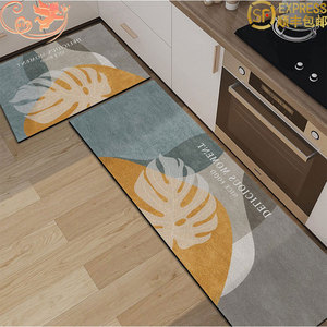 北欧厨房地垫可擦免清洗防滑防油耐脏防水皮革长条地毯入户门脚垫