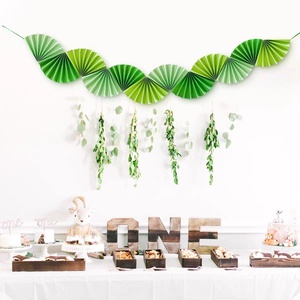 绿色春夏季主题折纸扇拉旗装饰毕业派对商场橱窗婚礼彩带夏威夷风