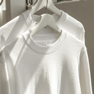 全棉t恤 210g新疆棉重磅纯棉基础款长袖白色内搭纯色打底男女上衣