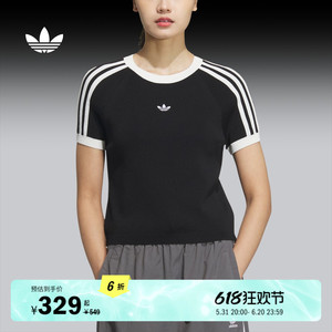 修身针织运动上衣短袖T恤女装夏adidas Originals阿迪达斯三叶草