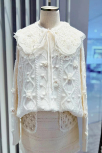 哥文秋季新款白色重工钉珠毛衣宽松百搭针织羊毛衫披肩两件套暖和