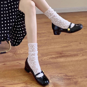 白色蕾丝袜子女夏季薄款玛丽珍网纱堆堆袜中筒甜美lolita短筒丝袜