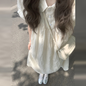 学院风小个子娃娃领白色衬衫连衣裙子女装2024新款夏季高级感长裙