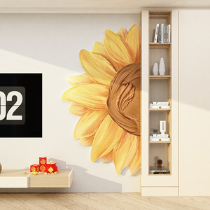客厅电视机背景墙面装饰品挂件2024新款向日葵贴画立体改造高级感