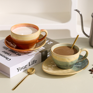 日式创意复古陶瓷咖啡杯马克杯杯碟套装家用杯子水杯300ml早餐杯