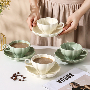 法式设计感花型咖啡杯碟套装优雅精致中古下午茶陶瓷拿铁杯红茶杯