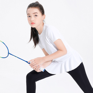 女童运动上衣速干T恤儿童短袖小裙摆网球服2024年夏季新款运动服