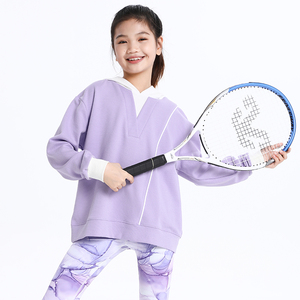 女童连帽卫衣儿童套头衫2024春季新款运动上衣健身网球服设计师款