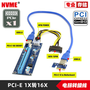 PCI-E 1X转16X PCIE USB3.0专用显卡声卡延长转接线 供电线转接卡