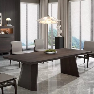 侘寂风新中式实木餐桌原木长方形大板桌烟熏色办公桌家用实木书桌