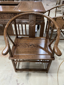 鸡翅木圈椅中式仿古茶椅红木太师椅实木古典家具椅子三件套主人椅