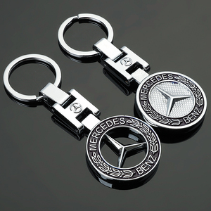 适用双面奔驰麦穗汽车标志车标金属钥匙扣车用钥匙圈链环挂件定制
