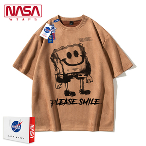 NASA WTAPS旗舰店麂皮绒t恤男夏季潮牌潮流重磅海绵宝宝短袖衣服