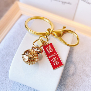 纯黄铜镂空铜铃铛高档钥匙扣钥匙圈暴富暴美情侣一对饰品挂件礼物
