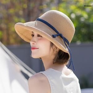 。可折叠防晒帽女式遮阳草帽女士夏卷檐款赫本风日式沙滩时尚凉帽