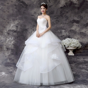 新款新娘礼服 修身白色抹胸缎带韩式婚纱 显瘦齐地绑带婚纱新款