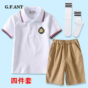 六一表演出服装男童POLO衫卡其短裤套装小学生校服儿童学院风班服