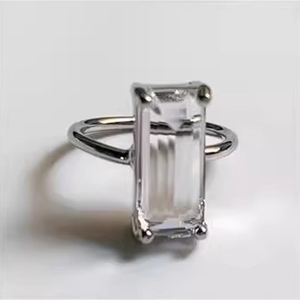 原创小众设计方钻玻璃水晶石透明s925纯镀银戒指男女个性食指指环