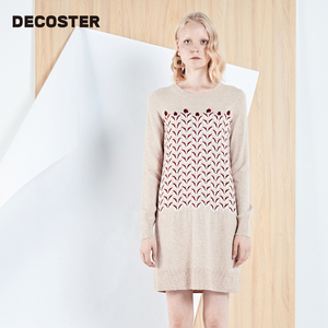 DECOSTER/德诗冬季新款品牌女装米色中长款宽松针织连衣裙