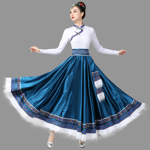 藏族舞蹈演出服装广场舞女半身裙民族风表演服饰大摆裙艺考练习裙