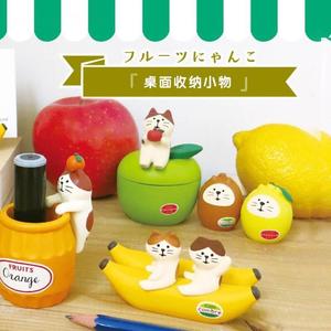 日式zakka苹果猫咪回形针收纳摆件笔筒名片夹ins办公桌面装饰礼品