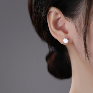 S925纯银耳钉女韩版黑色个性冷淡风耳环几何菱形方块男女耳饰品