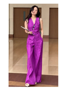 夏装搭配一整套端庄大气紫色无袖上衣气质轻熟风女装时髦洋气套装