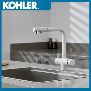 KOHLER/科勒枪灰三合一抽拉式净水厨房水槽龙头旋转全铜冷热无铅
