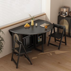 可伸缩圆餐桌椅2024新款小户型高端大气轻奢实木岩板变形折叠桌子