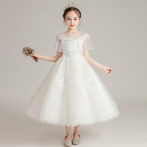 儿童礼服公主裙洋气白色女童白纱裙小女孩钢琴表演花童婚纱夏季女