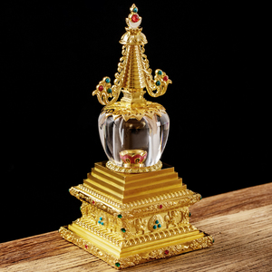 水晶佛塔舍利塔摆件西藏式密宗供佛用品鎏金菩提塔宝塔多种尺寸
