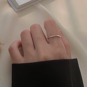 素圈925纯银戒指女ins潮小众设计感简约冷淡风单身主义开口细指环