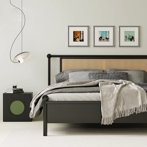法式复古藤编床创意排骨架床小户型家用1.5/1.8米大床卧室双人床