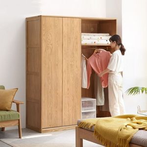 实木衣柜北欧红橡木卧室移门家用推拉门收纳柜子衣橱储物柜加顶柜