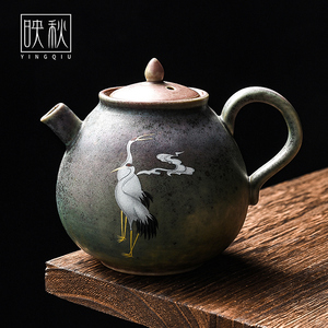 复古焕彩窑变云鹤茶壶家用陶瓷中式手工泡茶壶单壶功夫茶具分茶器