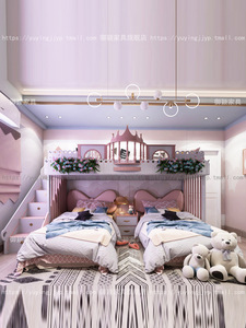 儿童房滑梯床错层高低床 上下铺双层床姐妹 实木二层床别墅公主床