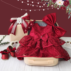 英国NEXT ROAD婴儿喜庆红色礼服裙子女宝宝公主蕾丝玫瑰周岁礼盒