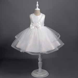 儿童礼服公主裙女童白色蓬蓬婚纱裙女孩花童主持人婚礼演出服高端